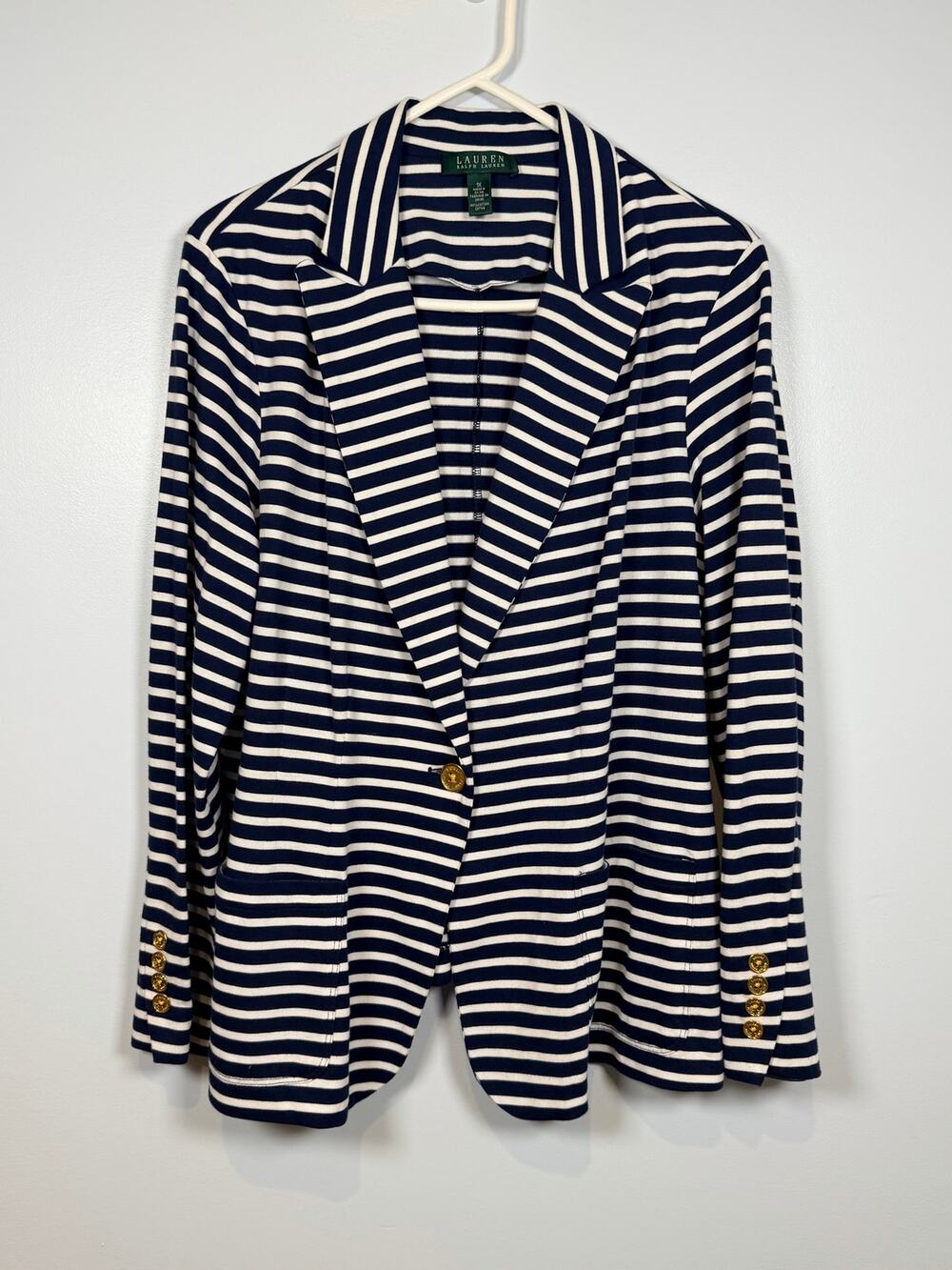 Lauren Ralph Lauren Womens Size 1X Striped Nautical Blazer Gold Buttons